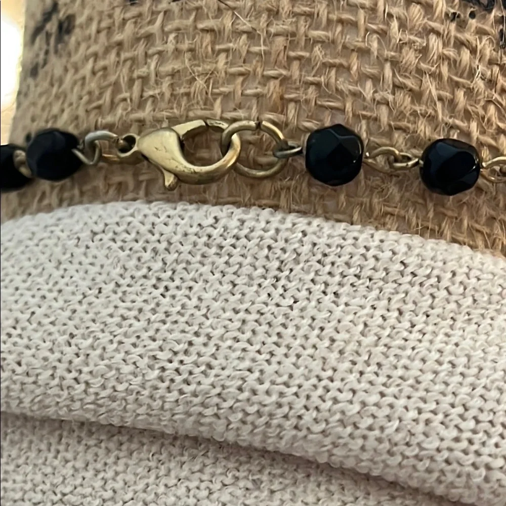 Black Onyx Bead and Gold Tone Cross and Coin Necklace - Picture 4 of 4